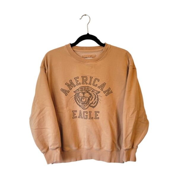American Eagle Light Mustard Yellow Logo Tiger Sweatshirt - Picture 1 of 5